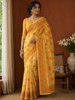 Mustard Yellow Floral Vine Printed Design Cotton Casual Wear Saree