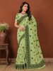 Pistachio Green Floral Vine Printed Design Cotton Casual Wear Saree