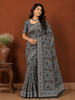 Grey Floral Vine Printed Design Cotton Casual Wear Saree