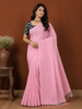 Baby Pink Solid Design Cotton Casual Wear Saree with Kalamkari Blouse