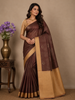 Chocolate Brown Checked Zari Woven Design Art Silk Saree with Contrast Border