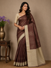 Chocolate Brown Checked Zari Woven Design Art Silk Saree with Contrast Border