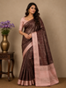 Chocolate Brown Checked Zari Woven Design Art Silk Saree with Contrast Border