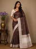 Chocolate Brown Checked Zari Woven Design Art Silk Saree with Contrast Border