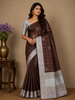 Chocolate Brown Checked Zari Woven Design Art Silk Saree with Contrast Border