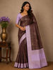 Chocolate Brown Checked Zari Woven Design Art Silk Saree with Contrast Border