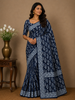 Deep Navy Blue Abstract Printed Design Cotton Casual Wear Saree