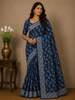 Deep Navy Blue Floral Printed Design Cotton Casual Wear Saree