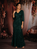 Dark Green Heavy Sequins Embroidered Design Shimmer Party Wear Gown