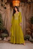 Olive Green Floral Embroidered Chiffon Gown