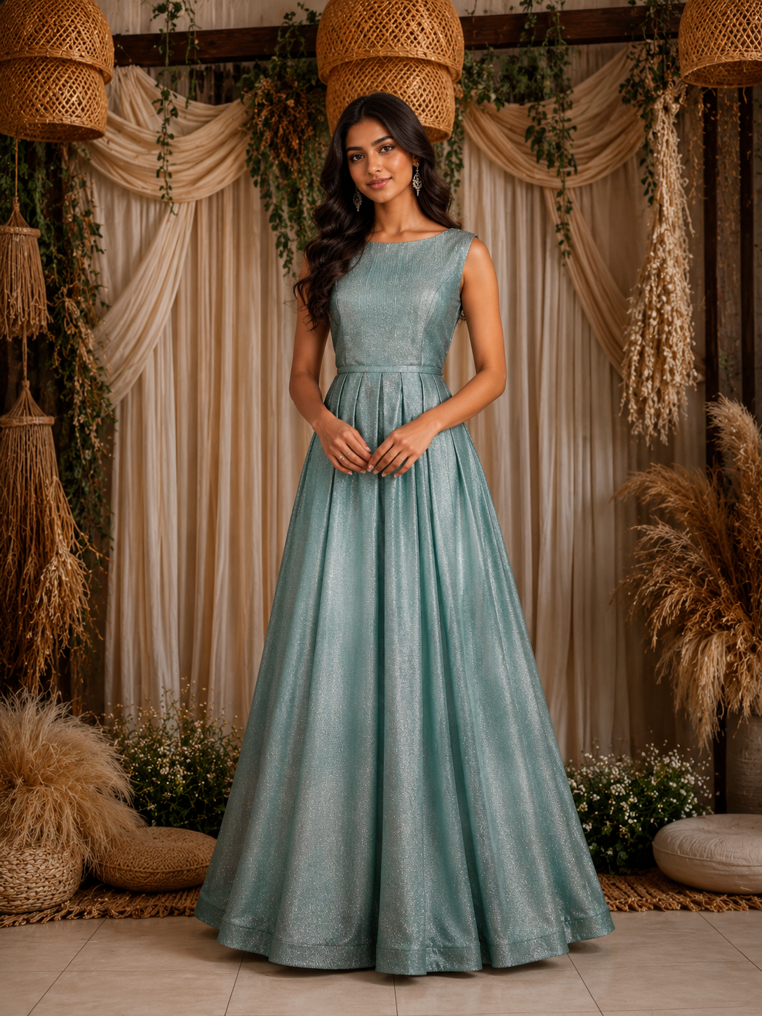 Green Ombre Glitter Bridesmaid Gown