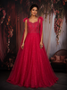 Red Sequins Embroidered Net Gown with One-Side Shoulder Dupatta