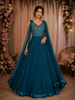 Peacock Blue Heavy Sequins Embroidered Net Gown with Dupatta