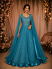 Teal Blue Floral Sequins Embroidered Net Gown with Dupatta