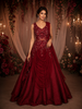 Red Floral Sequins Embroidered Textured Satin Gown