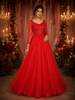 Red Sequins Embellished Net Partywear Gown