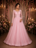Blush Pink Sequins Design Net Party Wear Gown