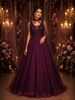 Wine Sequins Designed Net Gown with Pearl Cape Sleeves