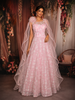Baby Pink Floral Embroidered Design Net Gown with Ruffle Dupatta