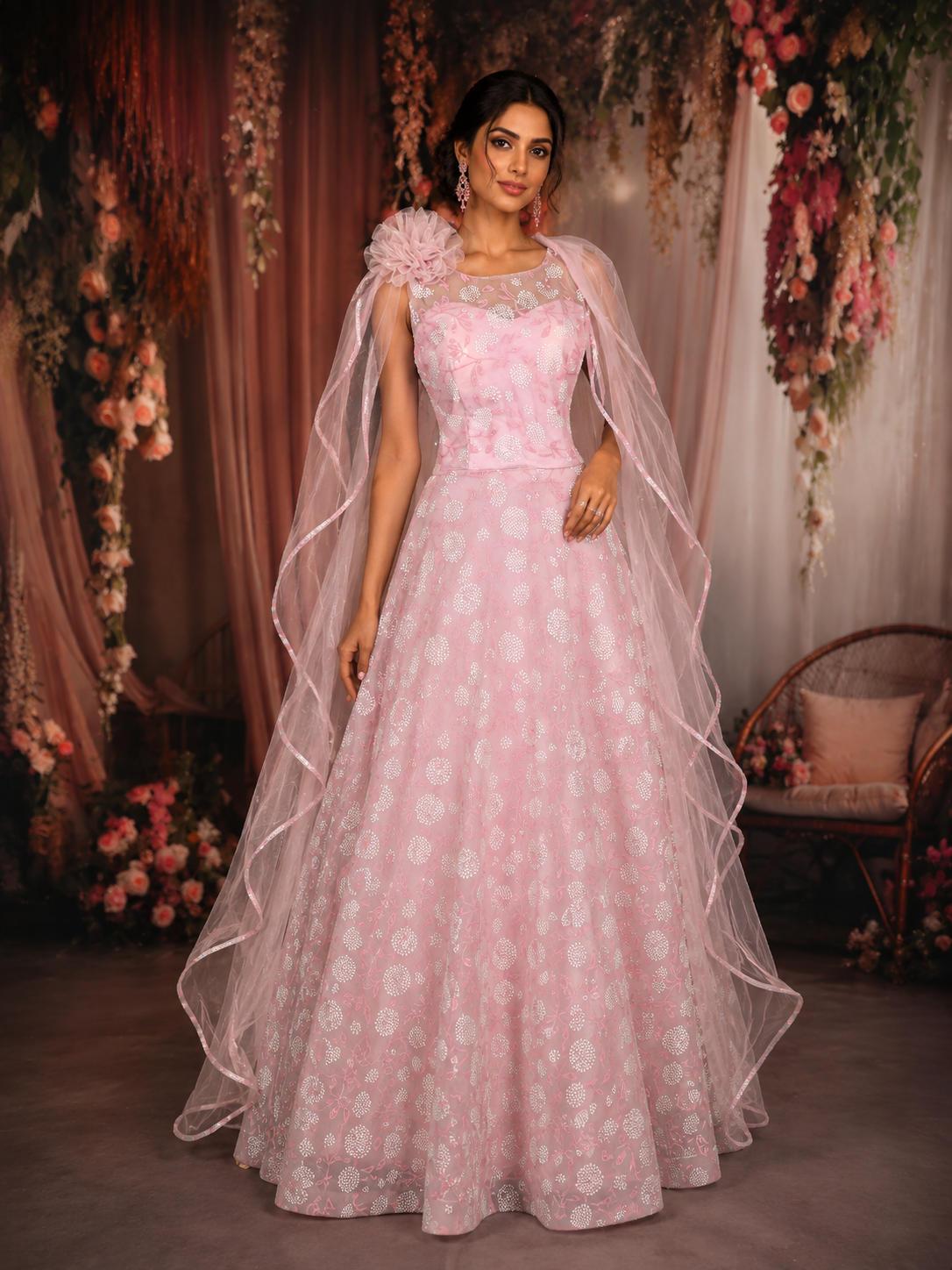 pink dress embroidery designs Sleeves thread embroidery design