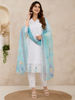 White Straight Cut Salwar Suit Adorned with Stone and Embroided Flower Design with Dupatta