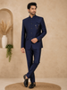 Dark Blue Solid Jodhpuri Men's Suit