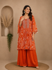 Orange Floral Printed Kaftan-style Crepe salwar suit
