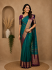 Peacock Blue Floral And Paisley Woven Pure Kanchipuram Silk Saree