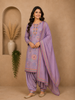 Purple Straight Cut Salwar Suit for Women Adorned with Floral Prints and Mirror Design and paired with Dupatta