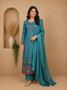 Teal Blue Marble Print Cotton Linen Straight Cut Salwar Suit