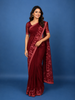 Maroon Floral Printed Design Georgette Saree