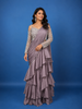 Dusty Lavender Solid Design Ruffle Drape Georgette Ready To Wear Saree
