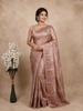 Peach Tussar Silk Saree with Floral Prints on the body and Thread Border