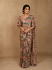 Beige Multicolor Floral Printed Synthetic Saree with Embroidered Blouse
