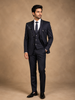 Dark Blue Coat Suit Set with Floral Embroidery Designs and Tie