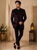 Deep Wine Abstract Zardozi Embroidered Design Velvet Men's Sherwani Suit