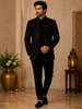 Deep Maroon Geometric Sequins Embroidered Design Velvet Men's Sherwani Suit