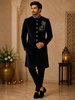 Classic Black elephant Motif Beads and Zardozi Embroidered Design Velvet Men's Sherwani Suit
