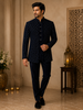 Dark Blue Geometric Beads Embroidered Design Velvet Men's Sherwani Suit