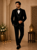 Classic Black Heavy Sequins and Beads Embroidered Design Polynosic Men's Suit