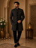 Deep Wine Paisley Self Woven Design Velvet Men Sherwani Suit