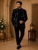 Classic Jet Black Abstract Geometric Sequins Embroidered Design Jacquard Men's Suit