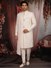 Soft Blush Peach Floral Sequins Embroidered Design Jacquard Indo Western Men's Sherwani Suit