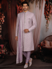 Soft Lavender Floral Vine Thread Embroidered Design Jacquard Sherwani Suit with Dupatta