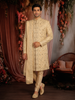Royal Champagne Gold Floral Zari Embroidered Design Semi Silk Men's Sherwani Suit with Dupatta