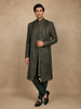 Deep Forest Green Floral Zari Embroidered Design Semi Silk Men's Sherwani Suit with Dupatta