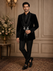 Deep Navy Blue Beads Embroidered Design Velvet Men's Suit