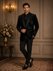 Classic Black Beads Embroidered Design Velvet Men's Suit