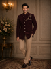 Rich Maroon Regal Tiger and Tree Embellished Design Velvet Men's Suit