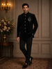 Classic Black Horse Motif Design Velvet Men's Suit
